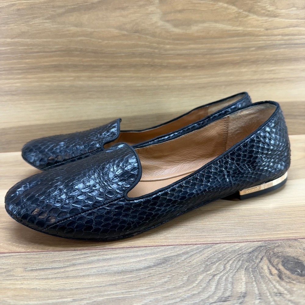 Coach Catrin Snake Embossed Leather Flats 7.5 Black Ballet Slip On - Picture 3 of 11